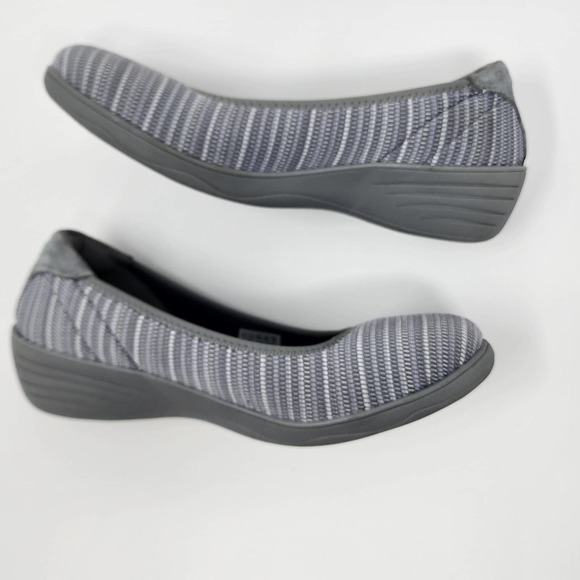 Skechers Stretch Fit Memory Foam Grey Striped Wedge Comfort Shoes EUC 9.5 48881 - Picture 6 of 10